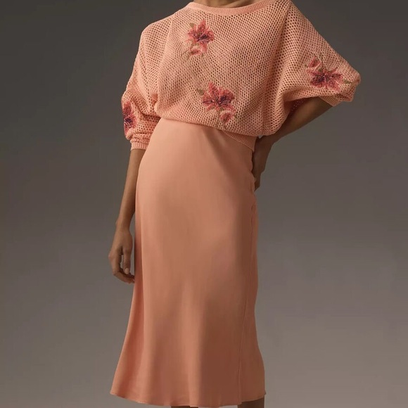 Pilcro x Anthropologie Floral Peach Open-Knit Sweater - Picture 3 of 11